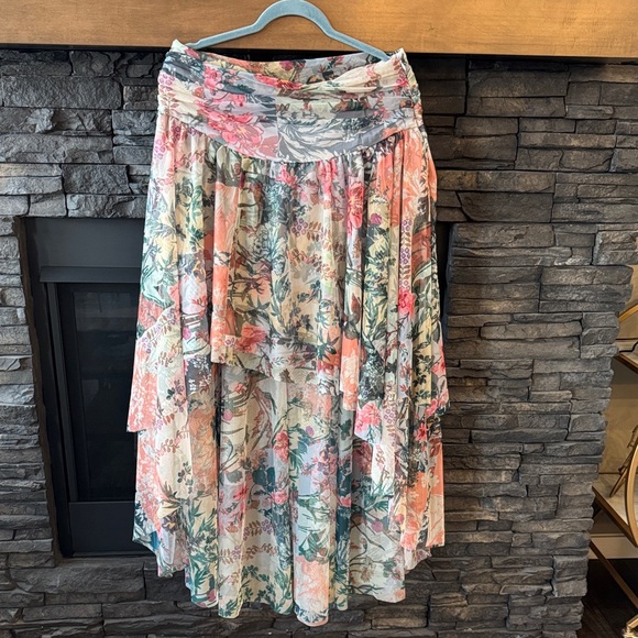 Anthropologie Asymmetrical Floral Skirt - Pink and Cream - Picture 2 of 6